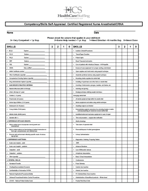 Competency Skills Self Appraisal CRNA