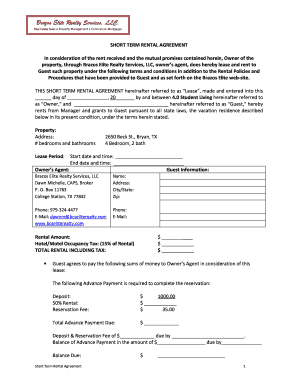 Short Term Rental Agreement