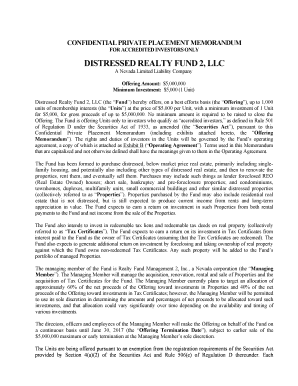 Private placement vs public offering - Distressed Realty Fund 2, LLC Private Placement Memorandum - distressedrealtyfund