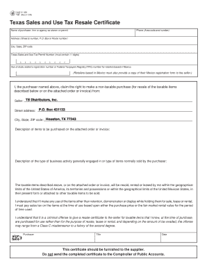 Texas Sales and Use Tax Resale Certificate