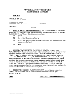 Authorization to Perform Restorative Services