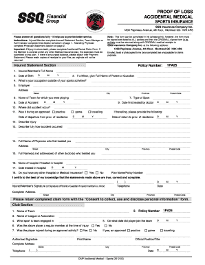 Proof of Loss for Accidental Medical Sports Insurance