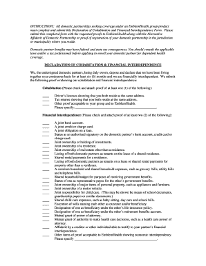Declaration of Cohabitation and Financial Interdependence Form