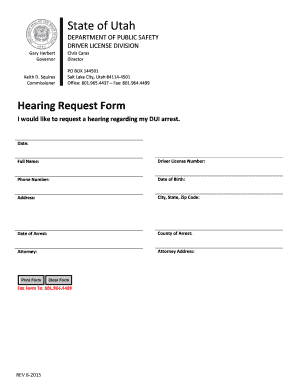 Utah DUI Hearing Request Form