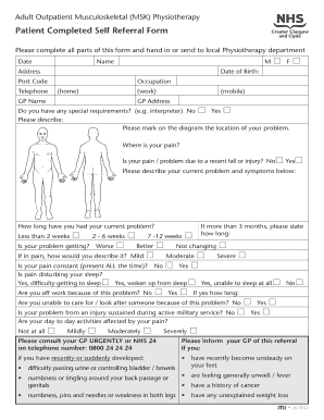 Adult Outpatient Musculoskeletal Physiotherapy Self Referral Form