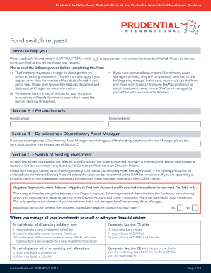 Prudential Portfolio Bond Fund Switch Request