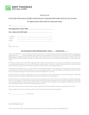 Declaration of Self-Certification for Corporate ARN Holder
