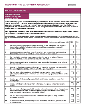 Fire Safety Risk Assessment Form for Food Concessions