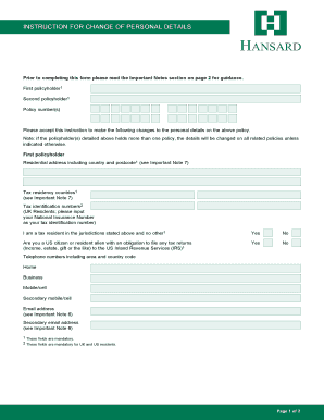 Insurance Policyholder Details Change Form