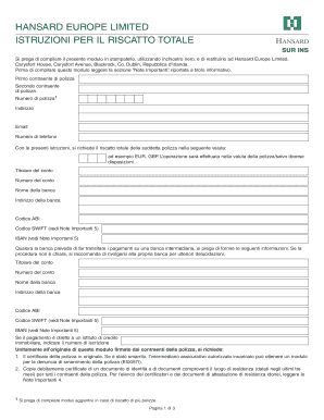 ISTRUZIONI PER IL RISCATTO TOTALE HANSARD