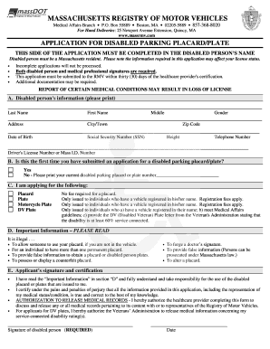 Massachusetts Disabled Parking Placard/Plate Application