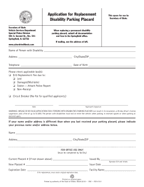 Illinois Disability Parking Placard Replacement Application