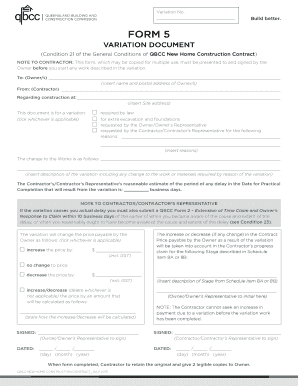 QBCC New Home Construction Variation Document