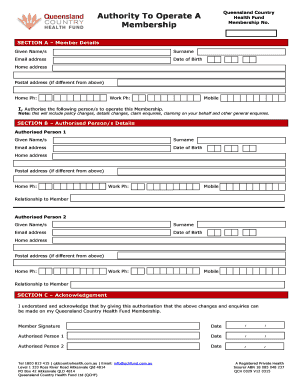 Queensland Country Health Fund Membership Authorization Form