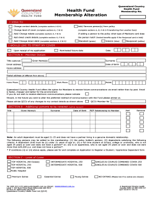Queensland Country Health Fund Membership Alteration Form
