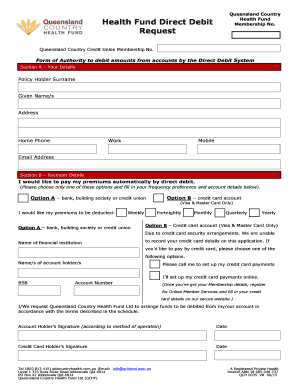 Queensland Country Health Fund Direct Debit Request