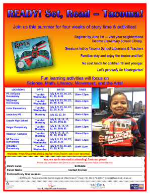 Ready Set Read Tacoma Summer Program Registration