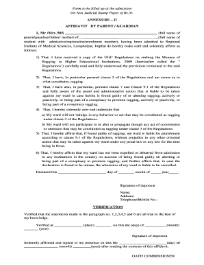 Anti-Ragging Affidavit by Parent