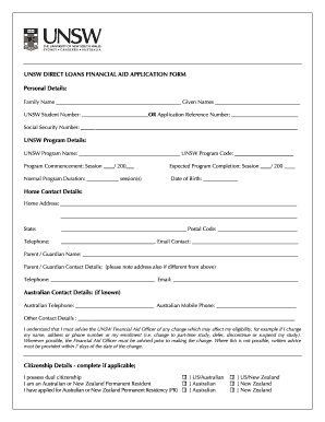 UNSW Direct Loans Financial Aid Application Form