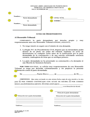 Aviso de Desistimiento