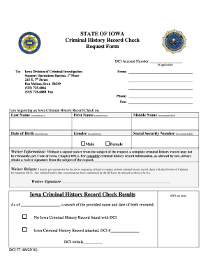 Iowa Criminal History Record Check Request Form