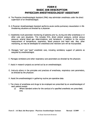 Physician Anesthesiologist Assistant Job Description