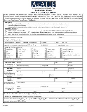 Arizona Organizational Data Form