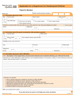Application for a Supplement for Handicapped Children