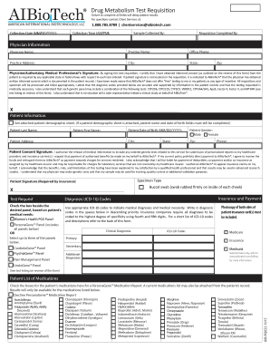 Drug Metabolism Test Requisition Form