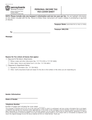 Personal Income Tax Fax Cover Sheet DEX 93 Personal Income Tax Fax Cover Sheet DEX 93