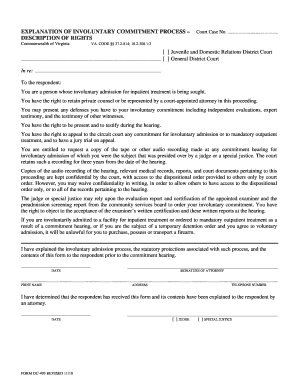 Virginia Involuntary Commitment Rights Notice