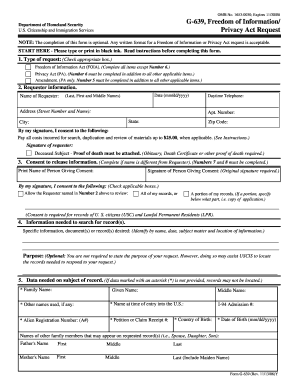 USCIS Freedom of Information Privacy Act Request Form G-639