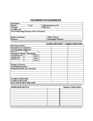 Real Estate Closing Statement