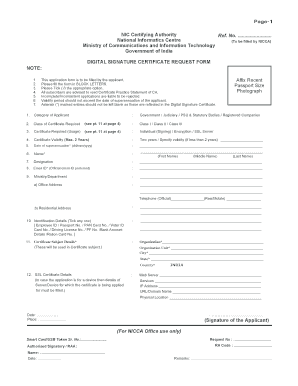 Digital Signature Certificate Request Form