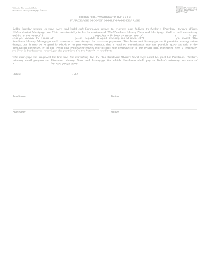 Rider to Contract of Sale Purchase Money Mortgage Clause