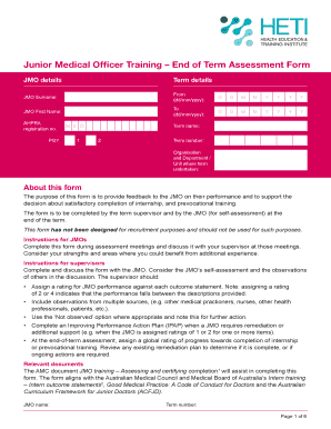 Junior Medical Officer Training End of Term Assessment Form