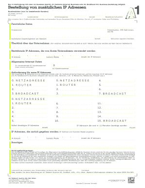 A1 Business IP Adressen Bestellformular