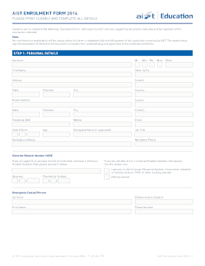 AIST Enrolment Form 2014
