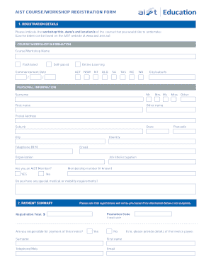 AIST Course/Workshop Registration Form