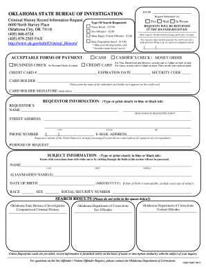 Oklahoma Criminal History Record Request Form