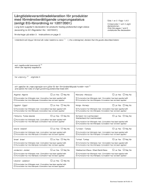 Long-term Supplier’s Declaration for Preferential Origin Status