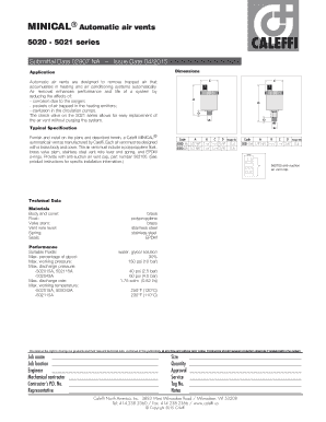 Caleffi Minical Automatic Air Vents Submittal Data
