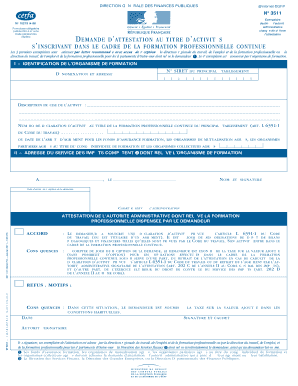 Demande d'attestation au titre d'activités s'inscrivant dans le cadre de la formation professionnelle continue