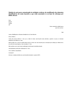 Modelo de carta para comunicação às entidades credoras, da modificação dos elementos identificativos da conta bancária