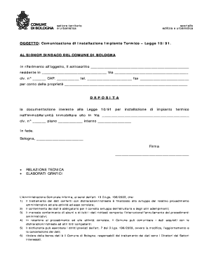 Comunicazione di Installazione Impianto Termico
