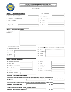 Treasury Intra-departmental Purchase Request Form