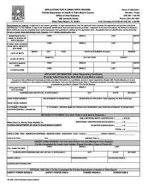 Florida Birth Record Application