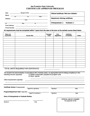 Certificate Approved Program Form