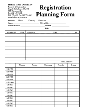 Bemidji State University Course Planning Form