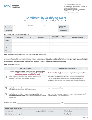 University of Oklahoma Fall Qualifying Event Enrollment Form